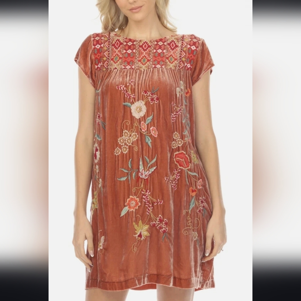 Embroidered Velvet Dress - Orange